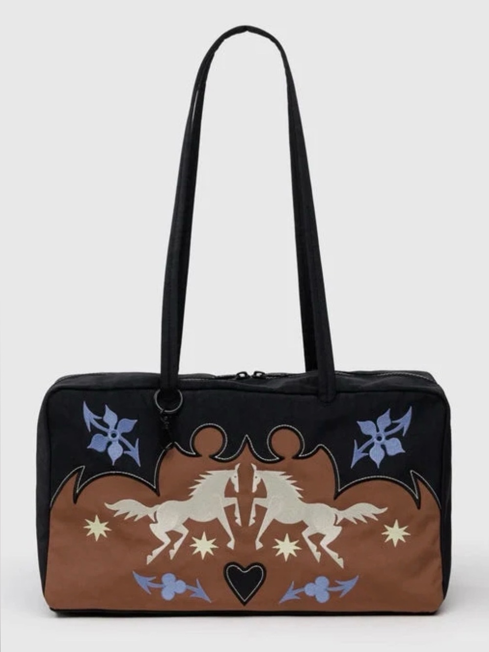 BAGGU Black and Brown Western Appliqué Bowler Bag NEW NWT